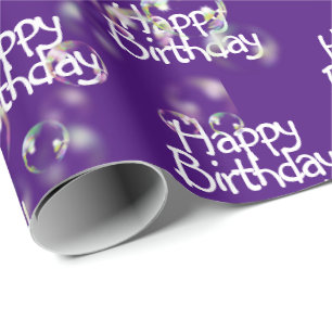 Happy Birthday Bubbles on Purple Wrapping Paper