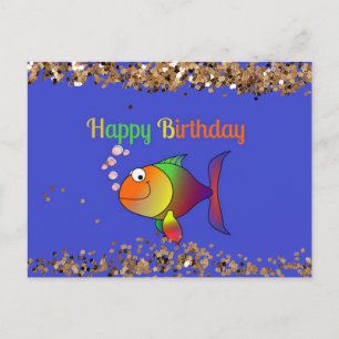 Happy Birthday, Bubbles the Fish with Dusty Gold Postcard