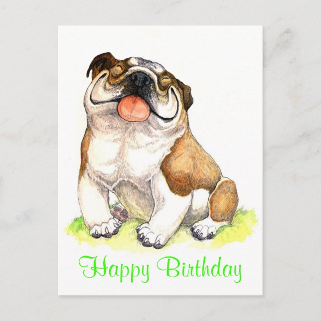 Happy Birthday Bulldog Puppy  Greeting Postcard (Front)