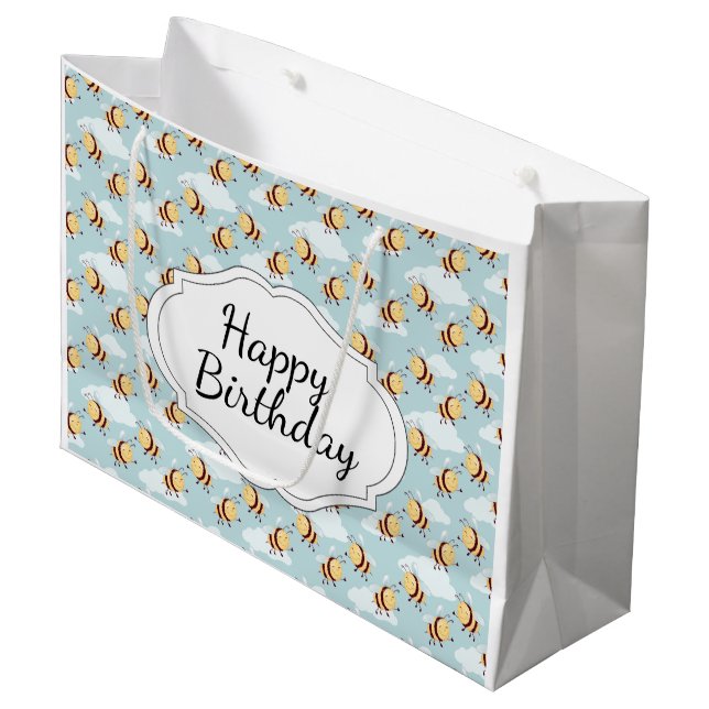 Happy Birthday Bumble Bee Large Gift Bag (Front Angled)