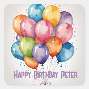 Happy Birthday bunch custom name balloons  Square Sticker