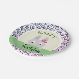 Happy birthday bunny (animals), doodle paper plate