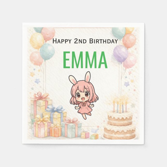Happy Birthday Bunny Invitation  Napkin (Front)