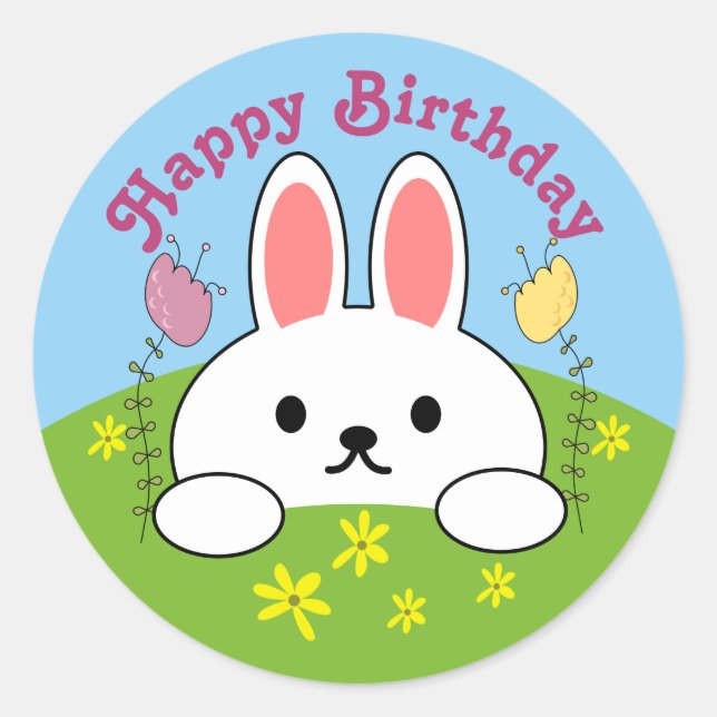 Happy Birthday Bunny Rabbit Classic Round Sticker (Front)