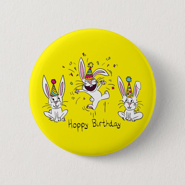 Happy Birthday Bunny Rabbits Kids Cute 6 Cm Round Badge (Front)