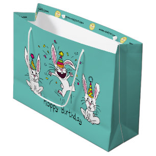 Happy Birthday Bunny Rabbits Kids Cute Large Gift Bag