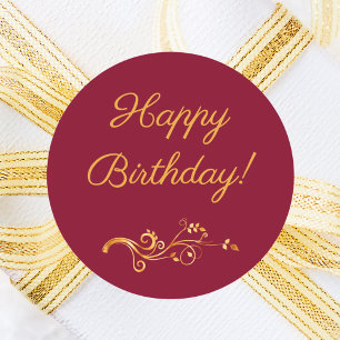Happy Birthday burgundy gold Classic Round Sticker