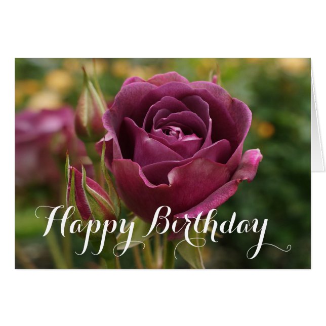 Happy Birthday Burgundy Iceberg Rose #1-2 Card (Front Horizontal)