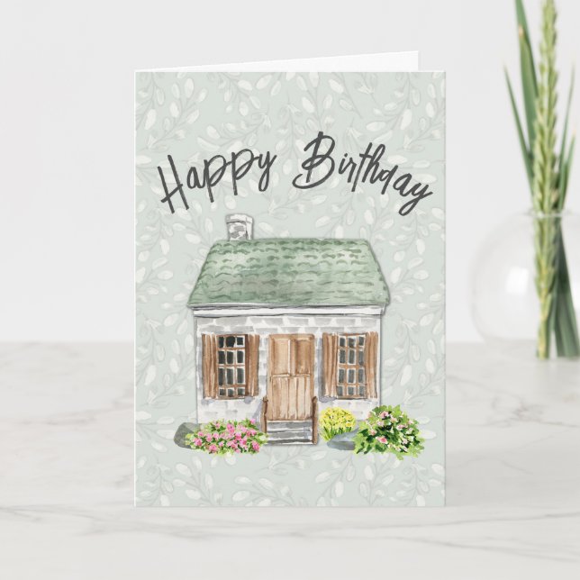 Happy Birthday Business Watercolor House Thank You Card (Front)