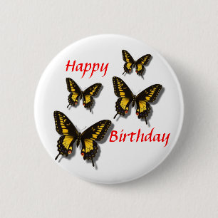 Happy  Birthday / Butterflies 6 Cm Round Badge