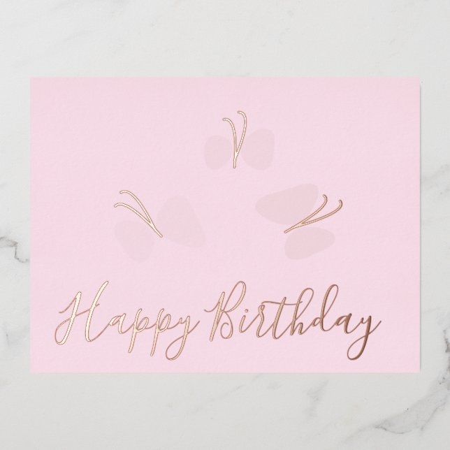 Happy Birthday Butterflies Pink Foil Holiday  (Front)
