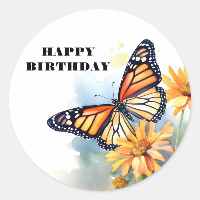 Happy Birthday Butterfly  Classic Round Sticker (Front)