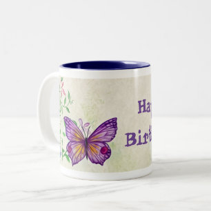 Happy Birthday butterfly flowers Coffee Mug