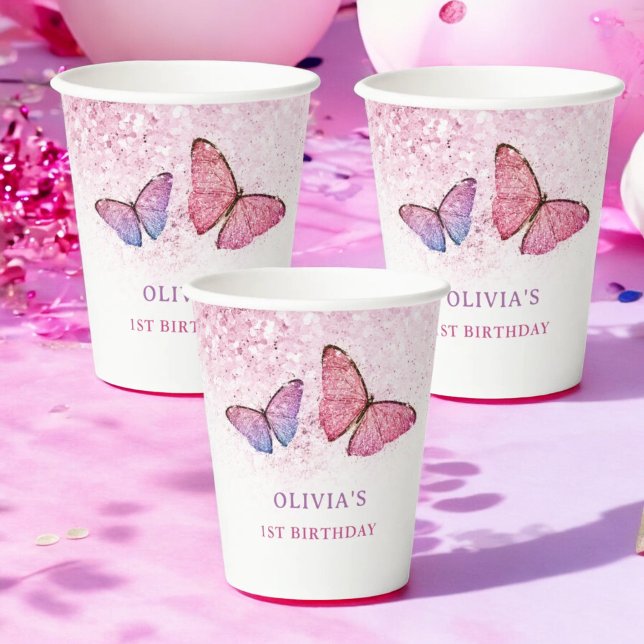 Happy Birthday Butterfly Girl Birthday Party Paper Cups (Creator Uploaded)