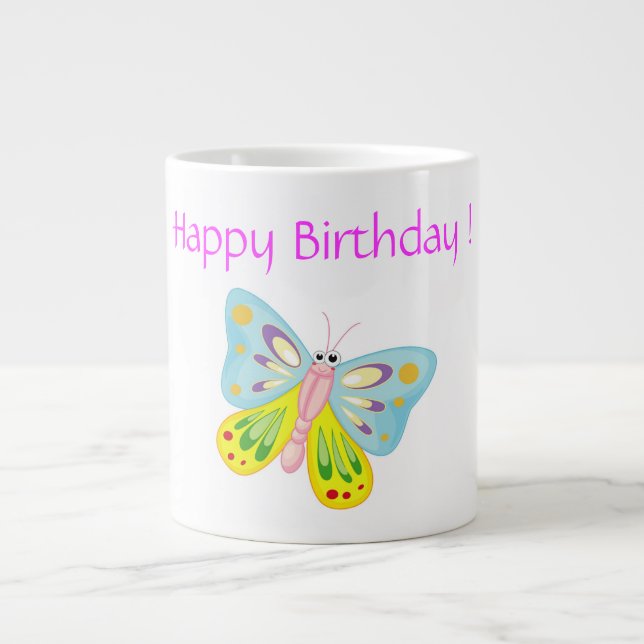 "HAPPY BIRTHDAY" BUTTERFLY LARGE COFFEE MUG (Front)