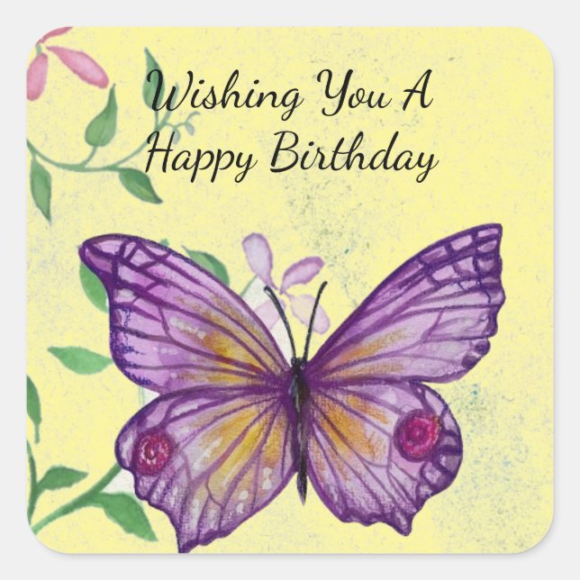 Happy Birthday Butterfly Sticker (Front)