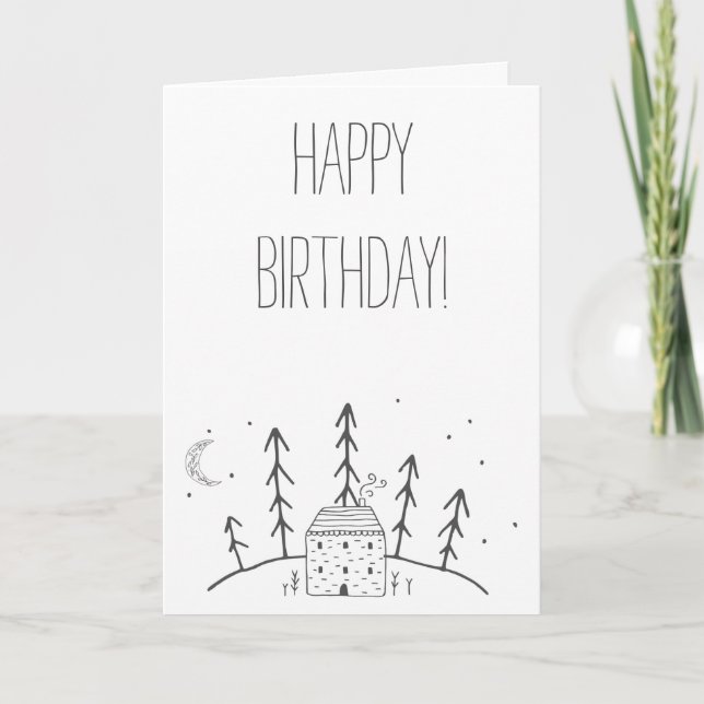 Happy Birthday Cabin Moon Woodland Forest Card (Front)