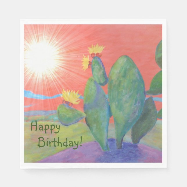 Happy Birthday Cactus Sunset Napkin (Front)