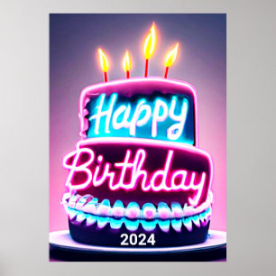 Happy Birthday Cake 2024 Bday Party Poster