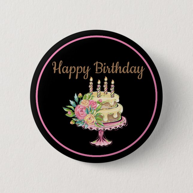 Happy Birthday Cake 6 Cm Round Badge (Front)