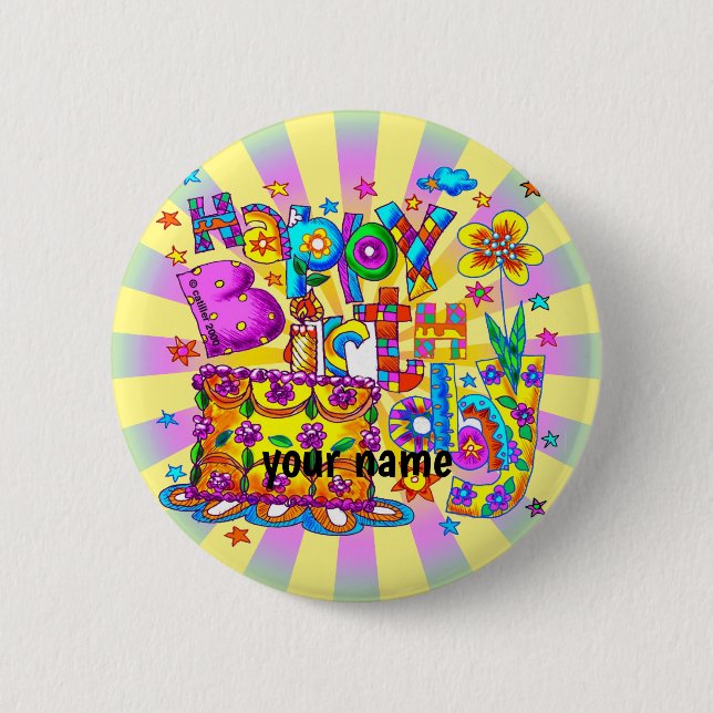 Happy Birthday Cake  6 Cm Round Badge (Front)