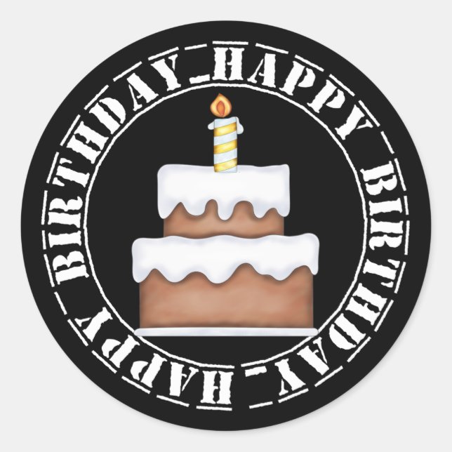 Happy Birthday Cake and Candle Classic Round Sticker (Front)