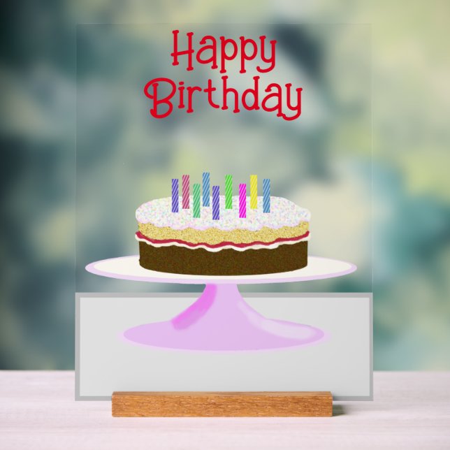 Happy Birthday cake and candles acrylic sign (Neutral)