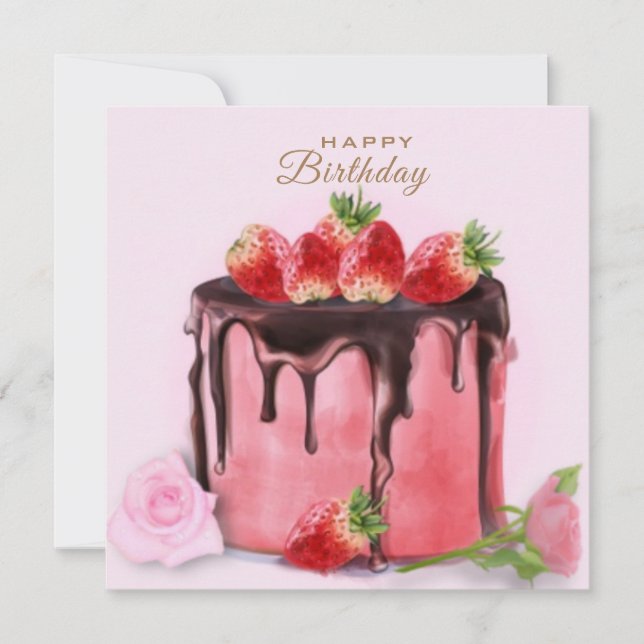 Happy Birthday cake and roses card (Front)