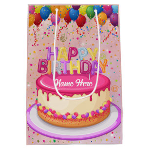 Happy Birthday Cake Balloon and Confetti  Medium Gift Bag