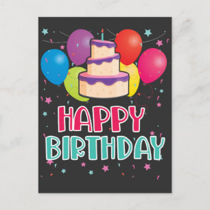 Happy Birthday Cake Balloon Celebration Confetti Postcard