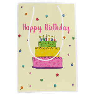 Happy Birthday Cake Candle Whimsical Medium Gift Bag