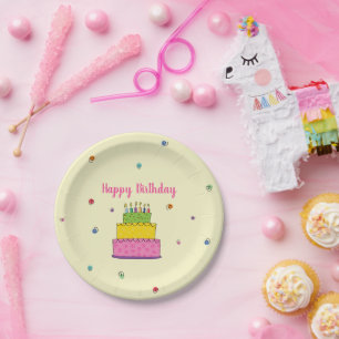 Happy Birthday Cake Candle Whimsical  Paper Plate