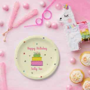 Happy Birthday Cake Candle Whimsical  Paper Plate