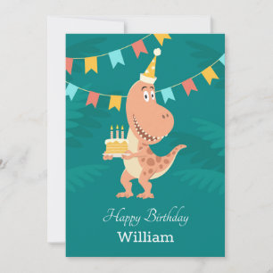 Happy Birthday Cake Candles Cute Dinosaur Card