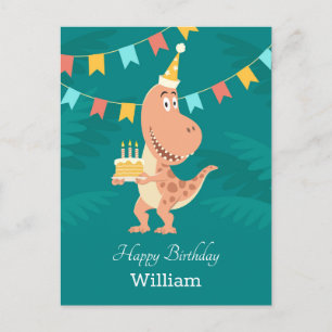 Happy Birthday Cake Candles Cute Dinosaur Postcard