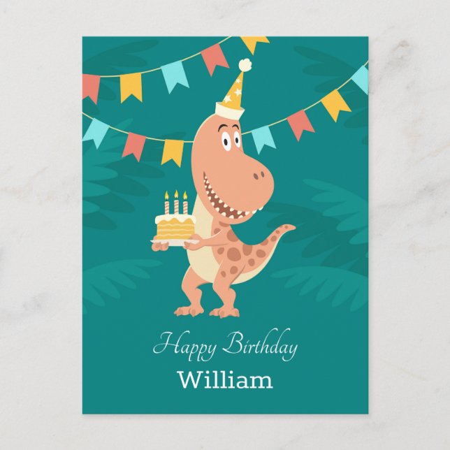 Happy Birthday Cake Candles Cute Dinosaur Postcard (Front)