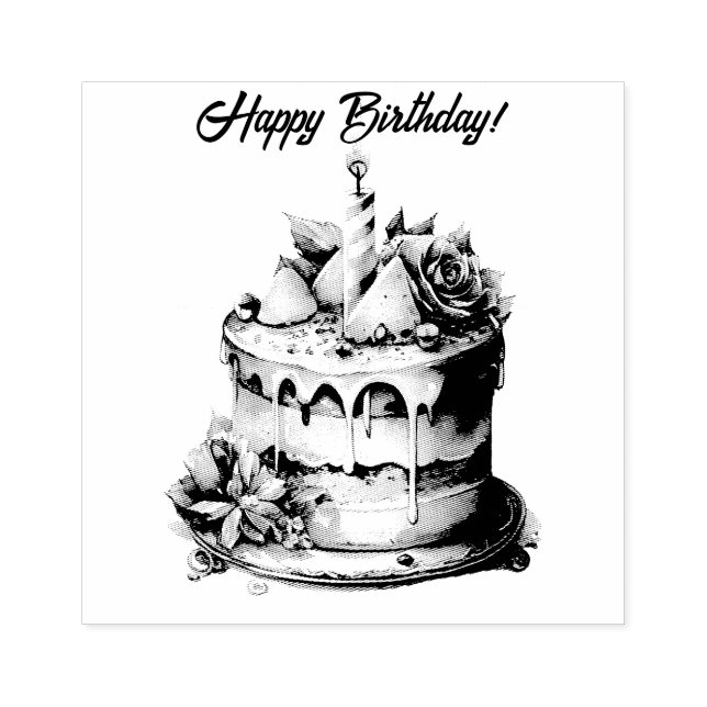 Happy Birthday Cake Candles Rubber Stamp (Imprint)