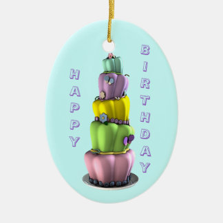 Happy Birthday Cake Ceramic Keepsake Gift Tag Tree Decoration