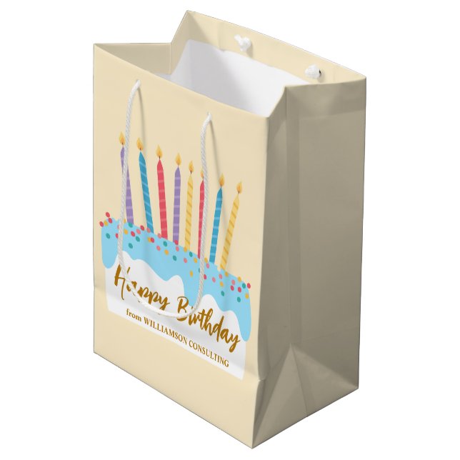 Happy Birthday Cake Chic Custom Business Medium Gift Bag (Front Angled)