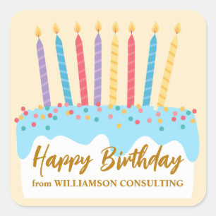 Happy Birthday Cake Chic Custom Business Square Sticker