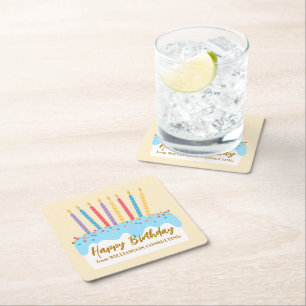 Happy Birthday Cake Chic Custom Office Party Square Paper Coaster