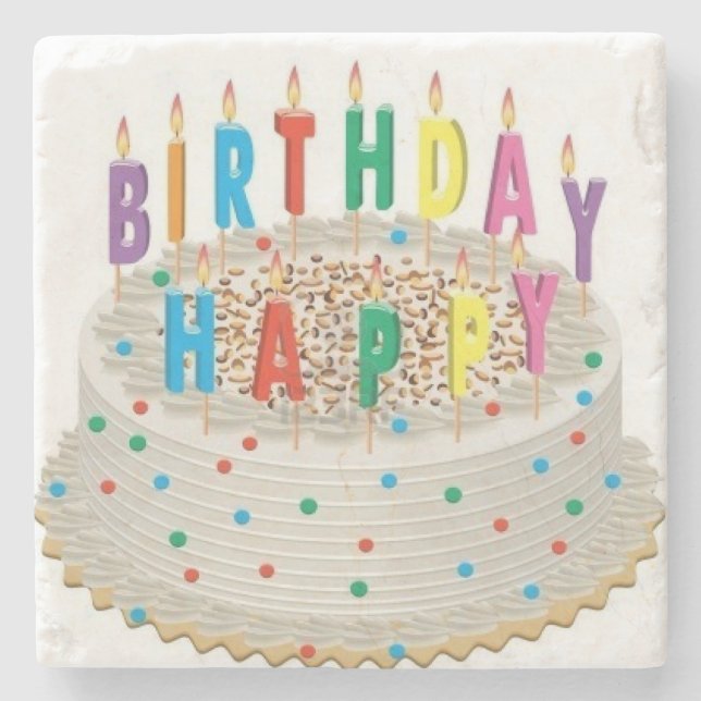 happy birthday cake coaster (Front)