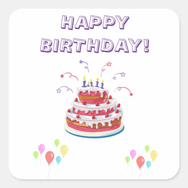 Happy Birthday Cake Colourful Balloons Sticker (Front)