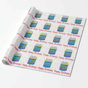 Happy Birthday Cake Confetti Party Wrapping Paper