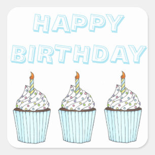 Happy Birthday Cake Cupcake w/ Candle Stickers