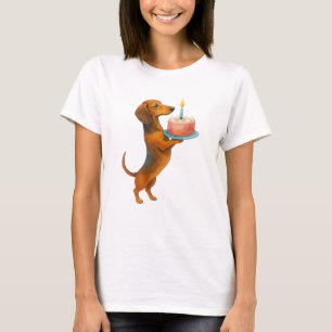 Happy birthday cake dachshund puppy wiener dog T-Shirt