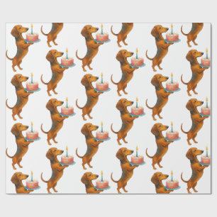 Happy birthday cake dachshund puppy wiener dog wrapping paper