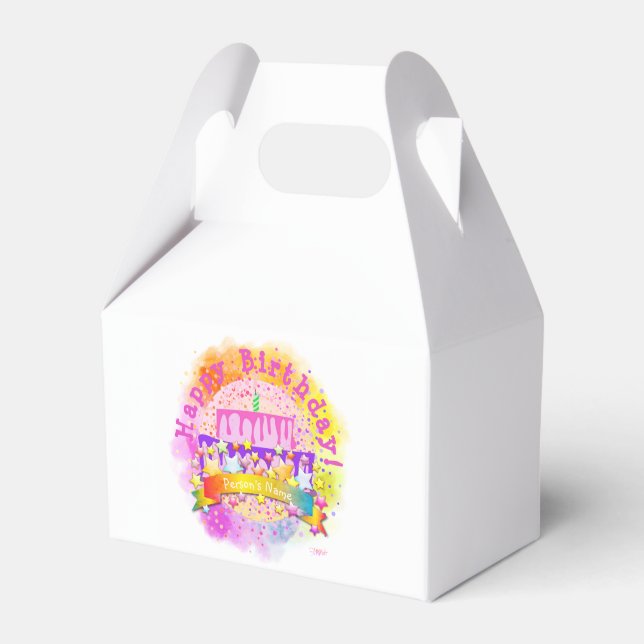Happy Birthday Cake Favour Box with Name- HAMbWG (Front Side)