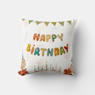 Happy Birthday cake flower cute colourful simple  Cushion