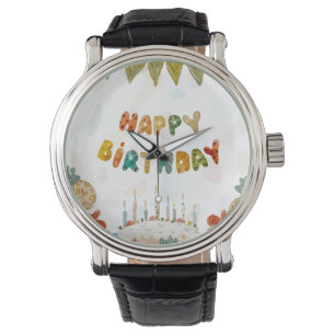 Happy Birthday cake flower cute colourful simple Watch